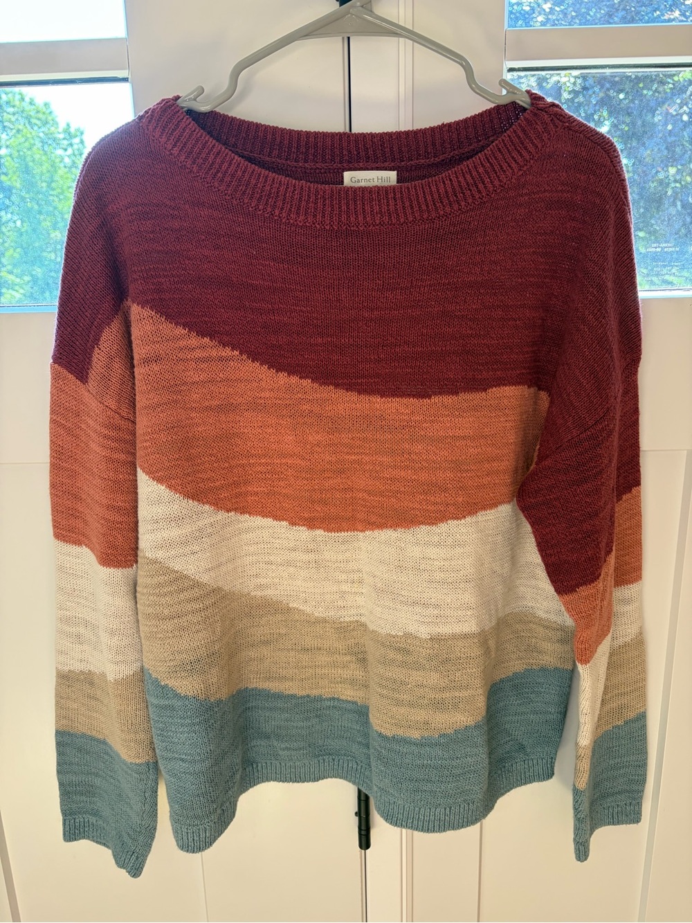 Garnet Hill Sweater Skyline Linen Organic Cotton wave stripes medium $128 - Picture 2 of 9